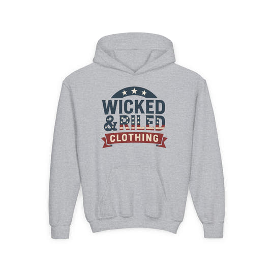 Wicked & Riled Youth Hoodie Patriotic Vintage Logo Sweatshirt - Wicked & Riled Clothing