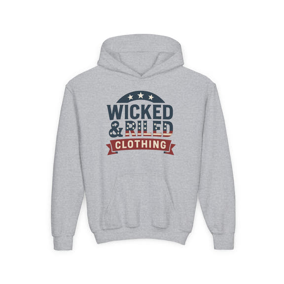 Wicked & Riled Youth Hoodie Patriotic Vintage Logo Sweatshirt - Wicked & Riled Clothing