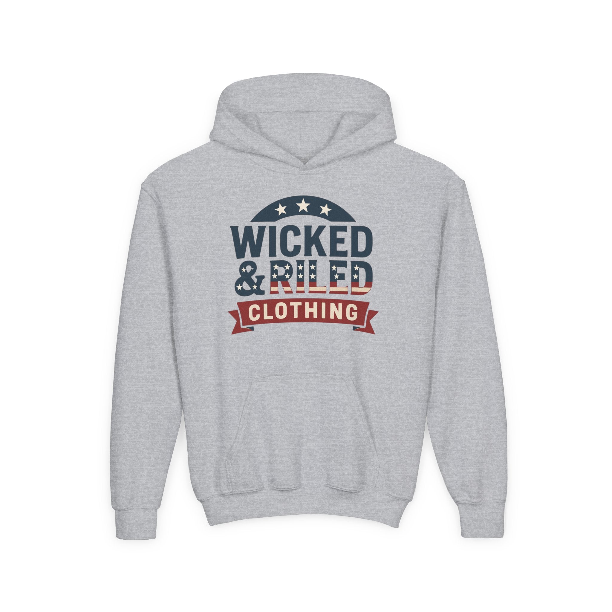 Wicked & Riled Youth Hoodie Patriotic Vintage Logo Sweatshirt