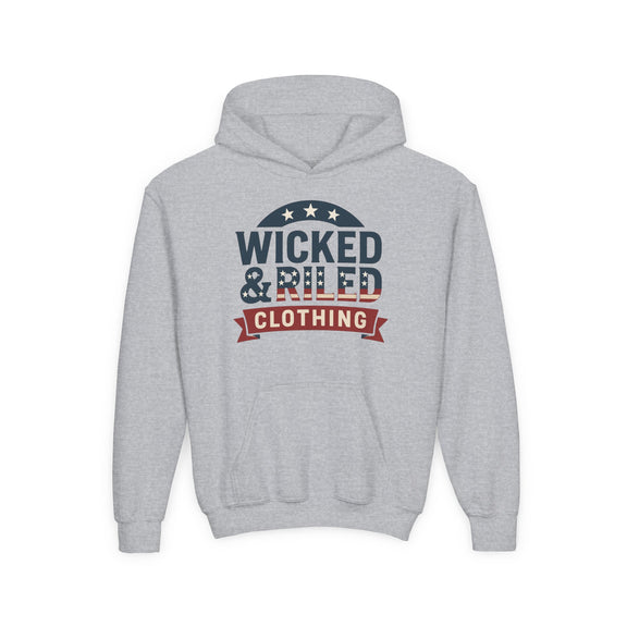 Wicked & Riled Youth Hoodie Patriotic Vintage Logo Sweatshirt - Wicked & Riled Clothing