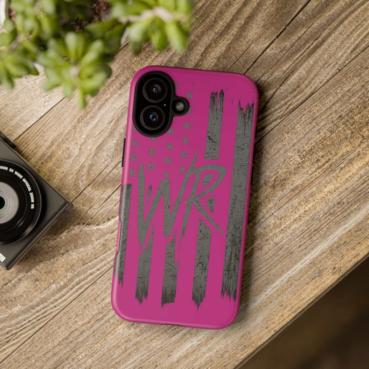 Pink 'WR' Flag Tough Phone Case by Printify, featuring a durable design with a vibrant flag graphic.