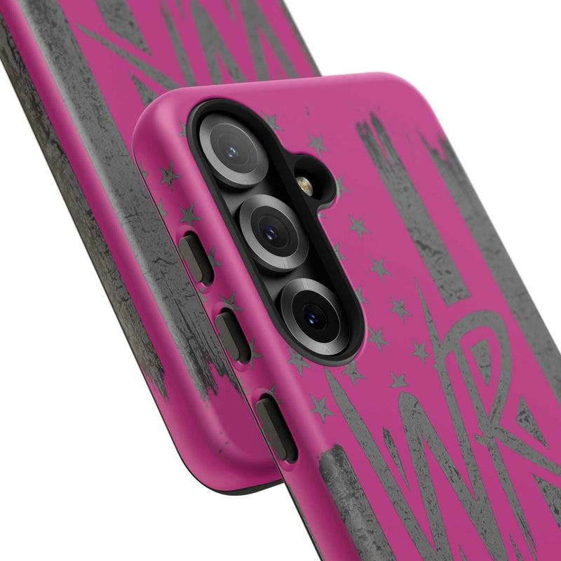 Pink 'WR' Flag Tough Phone Case by Printify featuring a durable design and vibrant flag graphic.