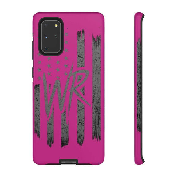 Pink 'WR' Flag Tough Phone Case by Printify featuring a durable design with a vibrant flag pattern.