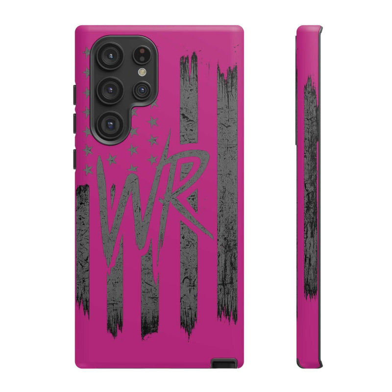 Pink 'WR' Flag tough phone case by Printify, featuring a durable design with a vibrant flag pattern.