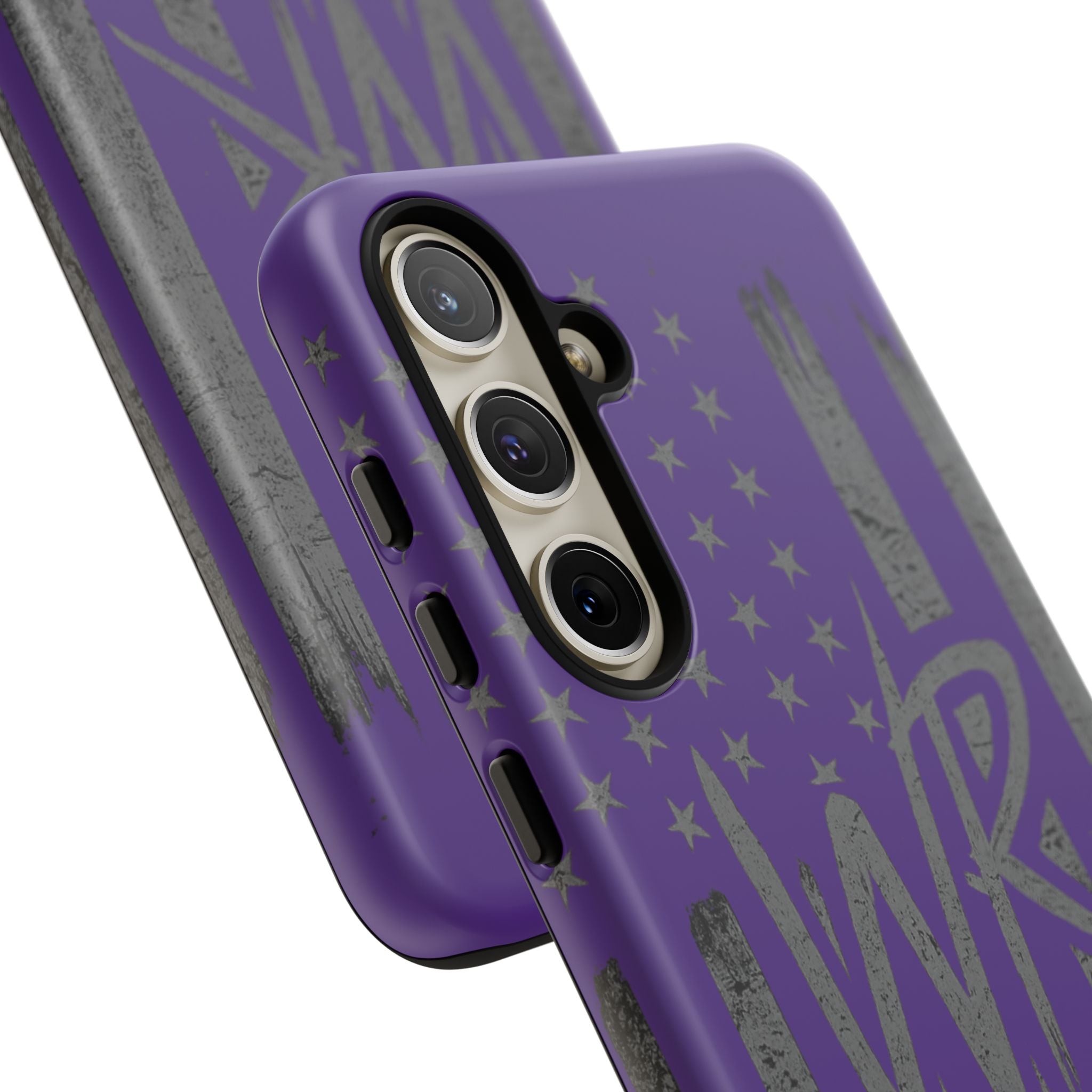Purple 'WR' flag tough phone case by Printify, showcasing a durable design with a vibrant flag print.