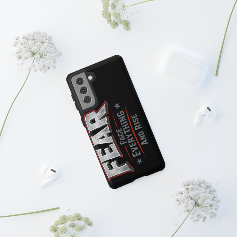 Fear Face Everything and Rise phone case by Printify, featuring a bold design with motivational text on a sleek background.