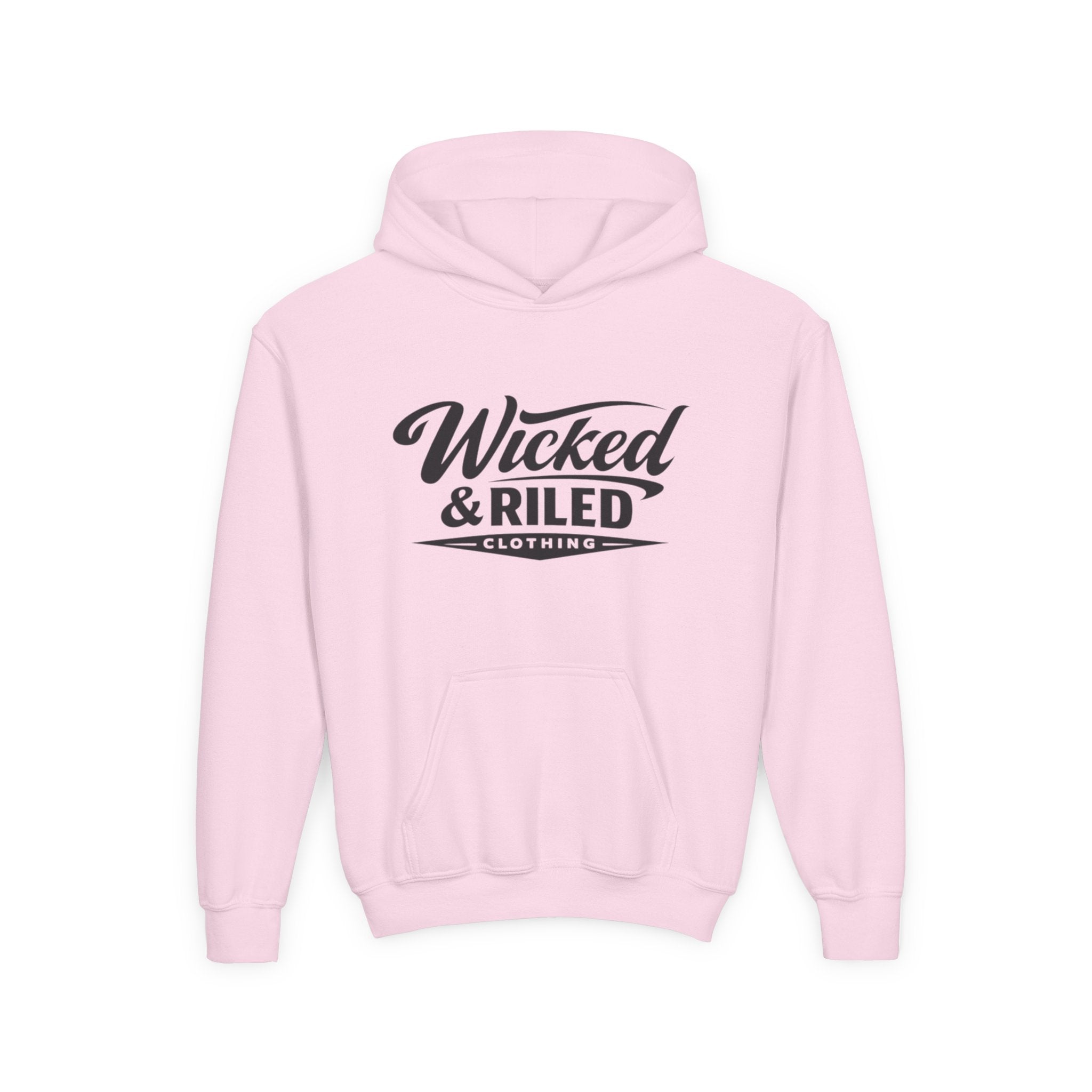 Youth Hoodie Distressed American Flag with 'WR' Front & 'Fear Face Everything And Rise' Motivational Back - Wicked & Riled Clothing