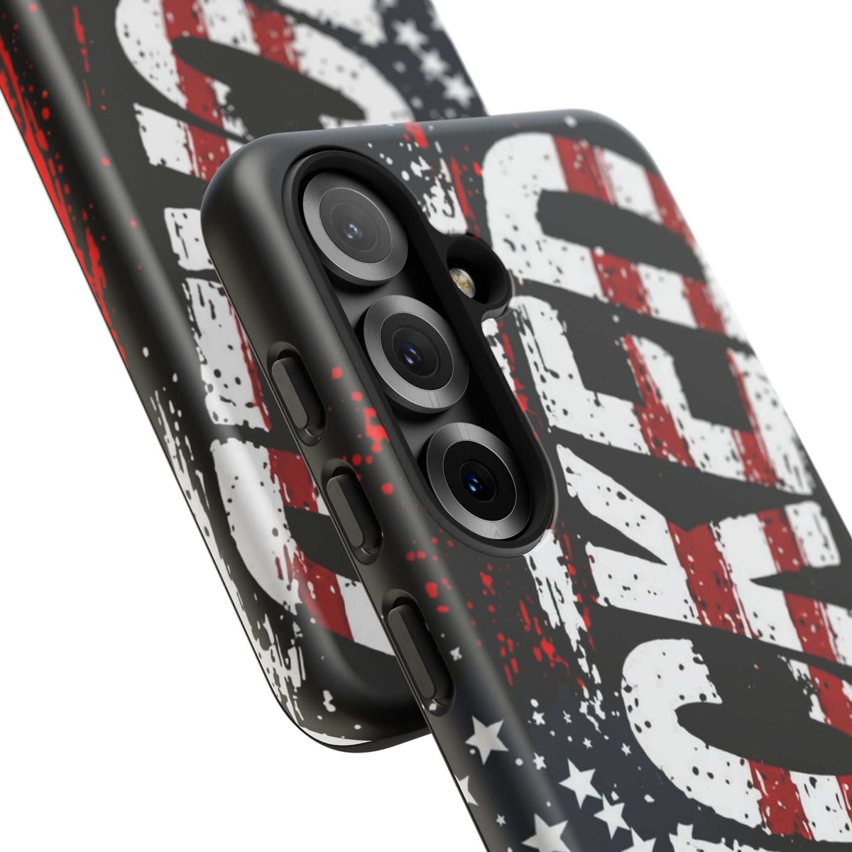 Distressed American flag phone case with "VETERAN" graphic by Printify, offering rugged patriotic protection for smartphones.