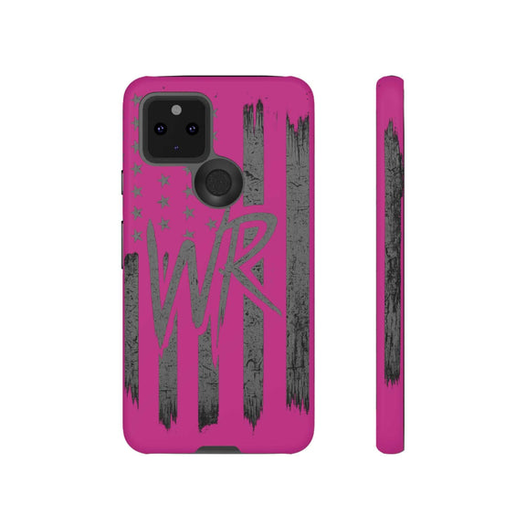 Pink 'WR' Flag Tough Phone Case by Printify featuring a durable design with a vibrant flag graphic.