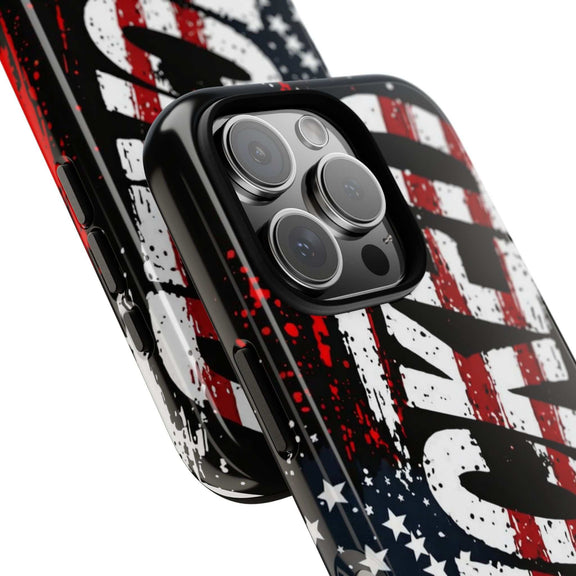 Distressed American flag phone case by Printify featuring "VETERAN" graphic for rugged patriotic protection.