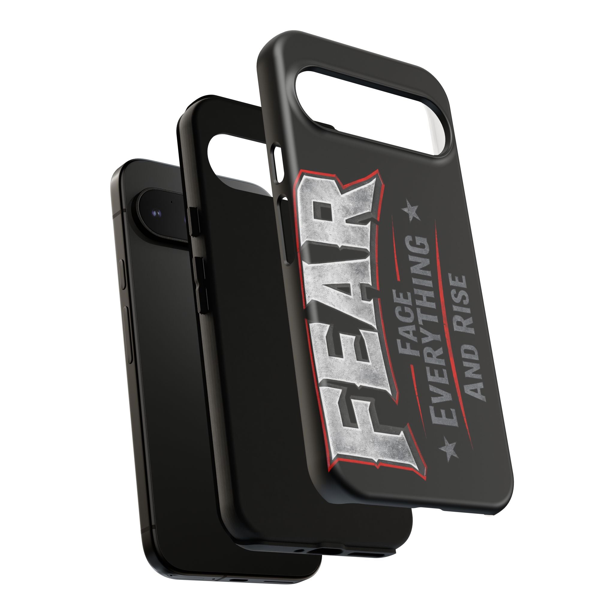 Fear Phone Case by Printify featuring a bold design with the phrase "Face Everything and Rise" on a sleek surface.