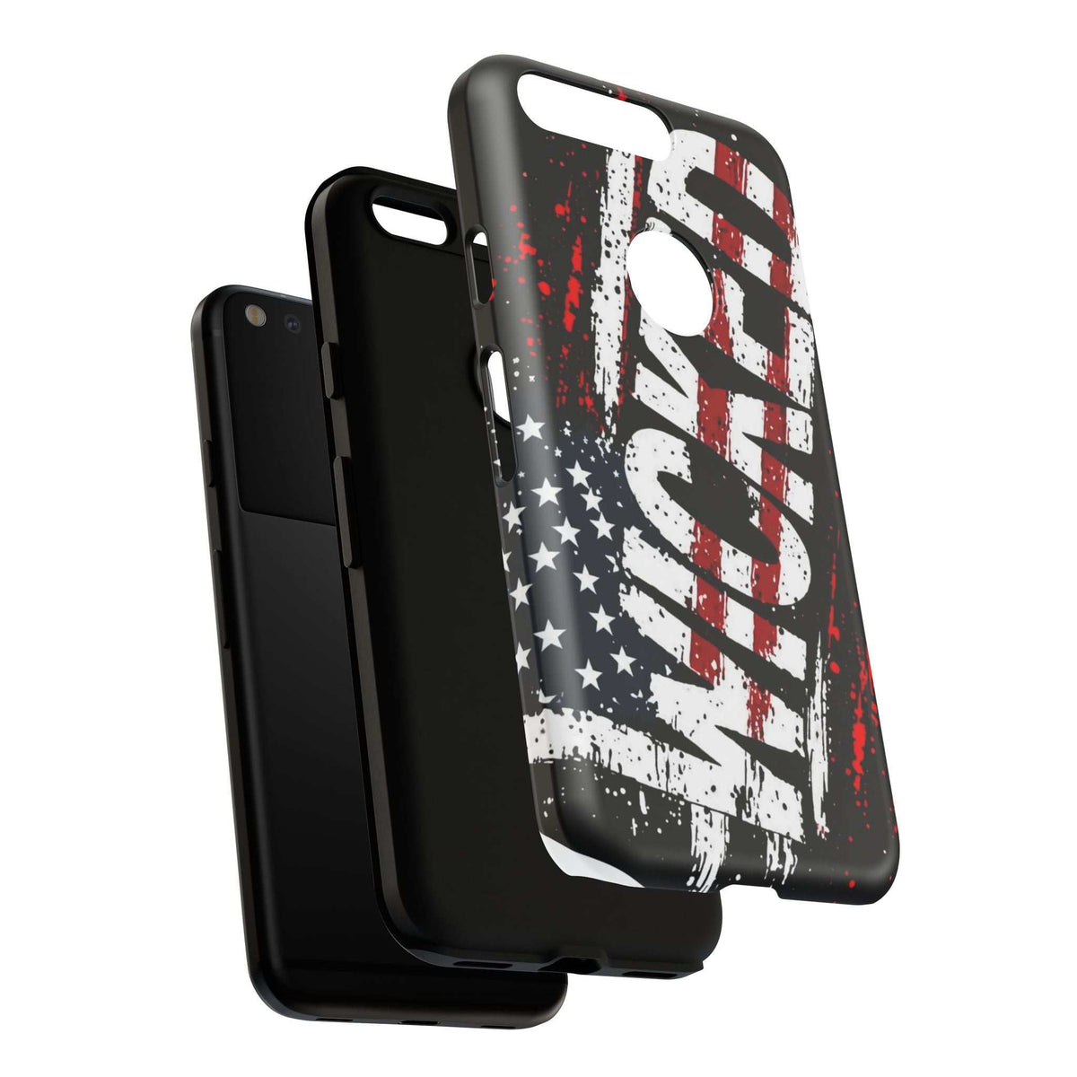 Distressed American flag phone case featuring "VETERAN" graphic by Printify for rugged patriotic protection.