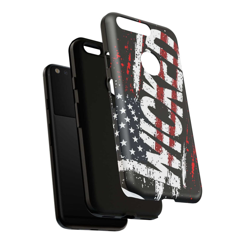 Distressed American flag phone case featuring "VETERAN" graphic by Printify for rugged patriotic protection.