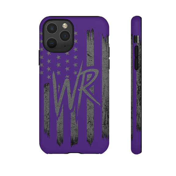 Purple 'WR' flag tough phone case by Printify, showcasing durable design with vibrant colors and precise cutouts.