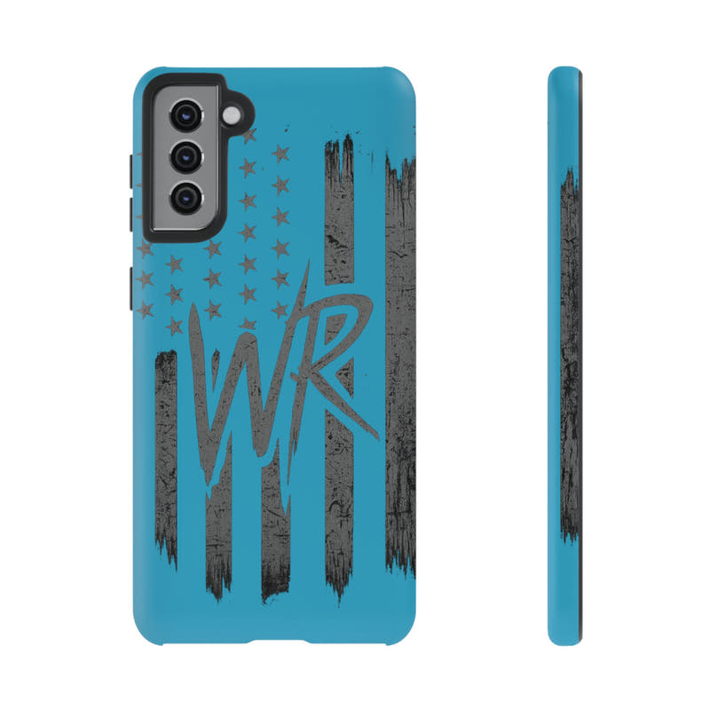 Patriotic blue 'WR' flag tough phone case by Printify, showcasing a durable design with vibrant flag colors and patterns.