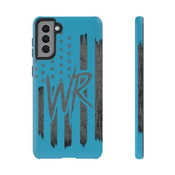 Patriotic blue 'WR' flag tough phone case by Printify, showcasing a durable design with vibrant flag colors and patterns.