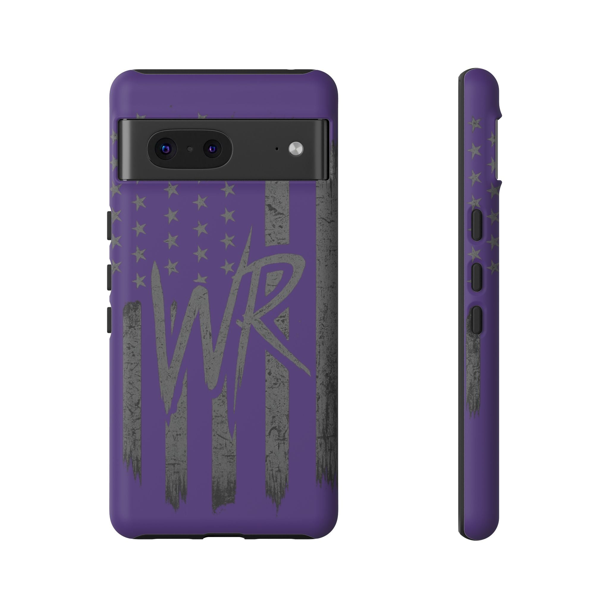 Purple 'WR' flag tough phone case by Printify, showcasing durable design and vibrant colors for smartphones.