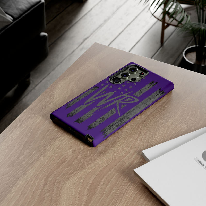 Purple 'WR' flag tough phone case by Printify, featuring a durable design with bold flag graphics.