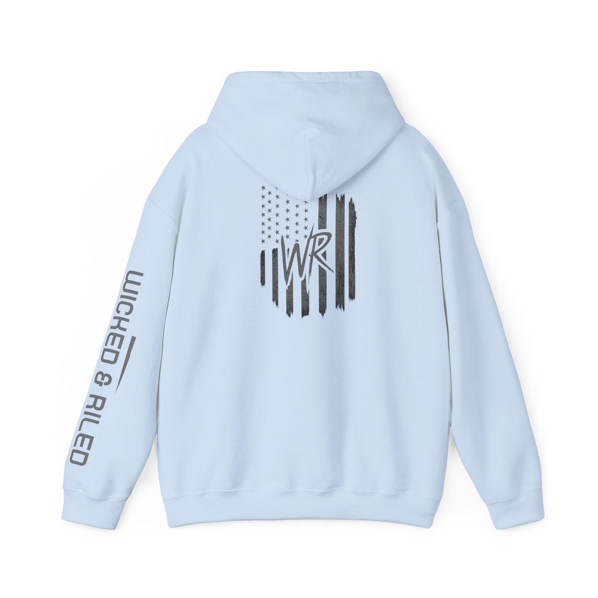 Wicked & Riled Flag Hoodie — Distressed American Logo Pullover