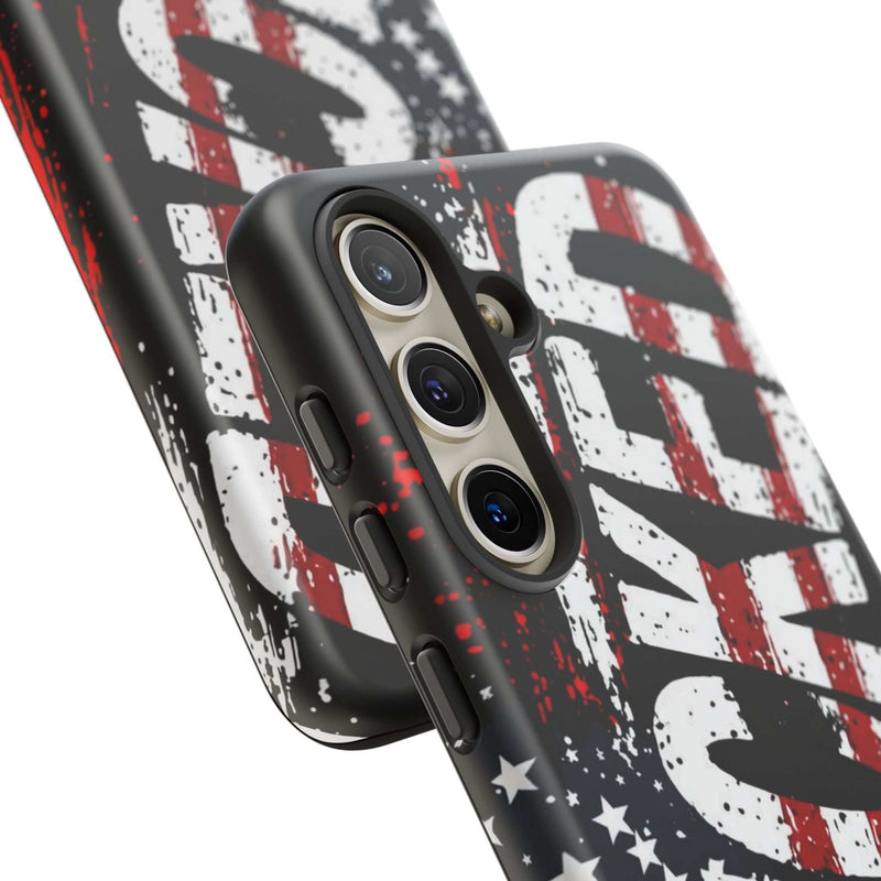 Distressed American flag phone case featuring "VETERAN" graphic by Printify, showcasing rugged patriotic design.