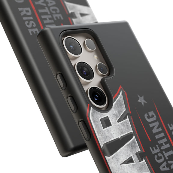 Fear phone case by Printify with motivational "Face Everything and Rise" design on a sleek, protective surface.