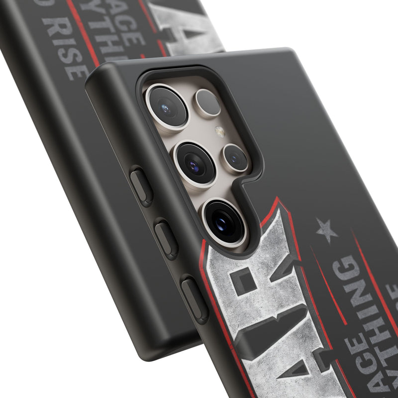 Fear phone case by Printify with motivational "Face Everything and Rise" design on a sleek, protective surface.