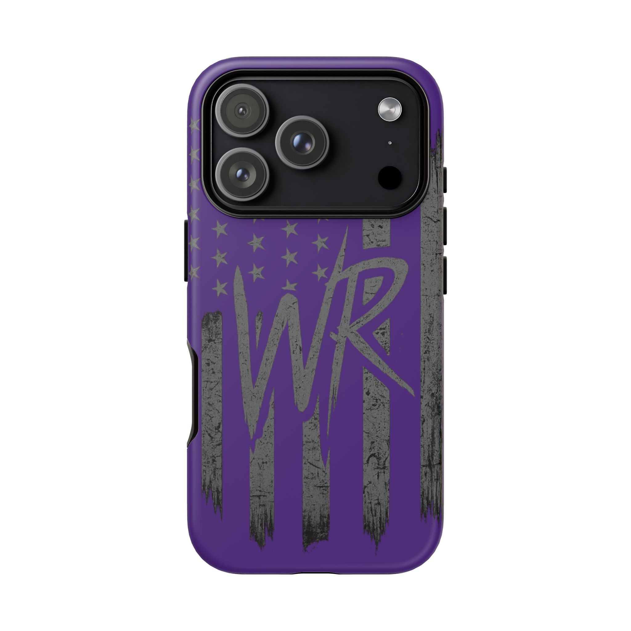 Purple 'WR' Flag Tough Phone Case by Printify, showcasing durable design with a vibrant flag pattern.