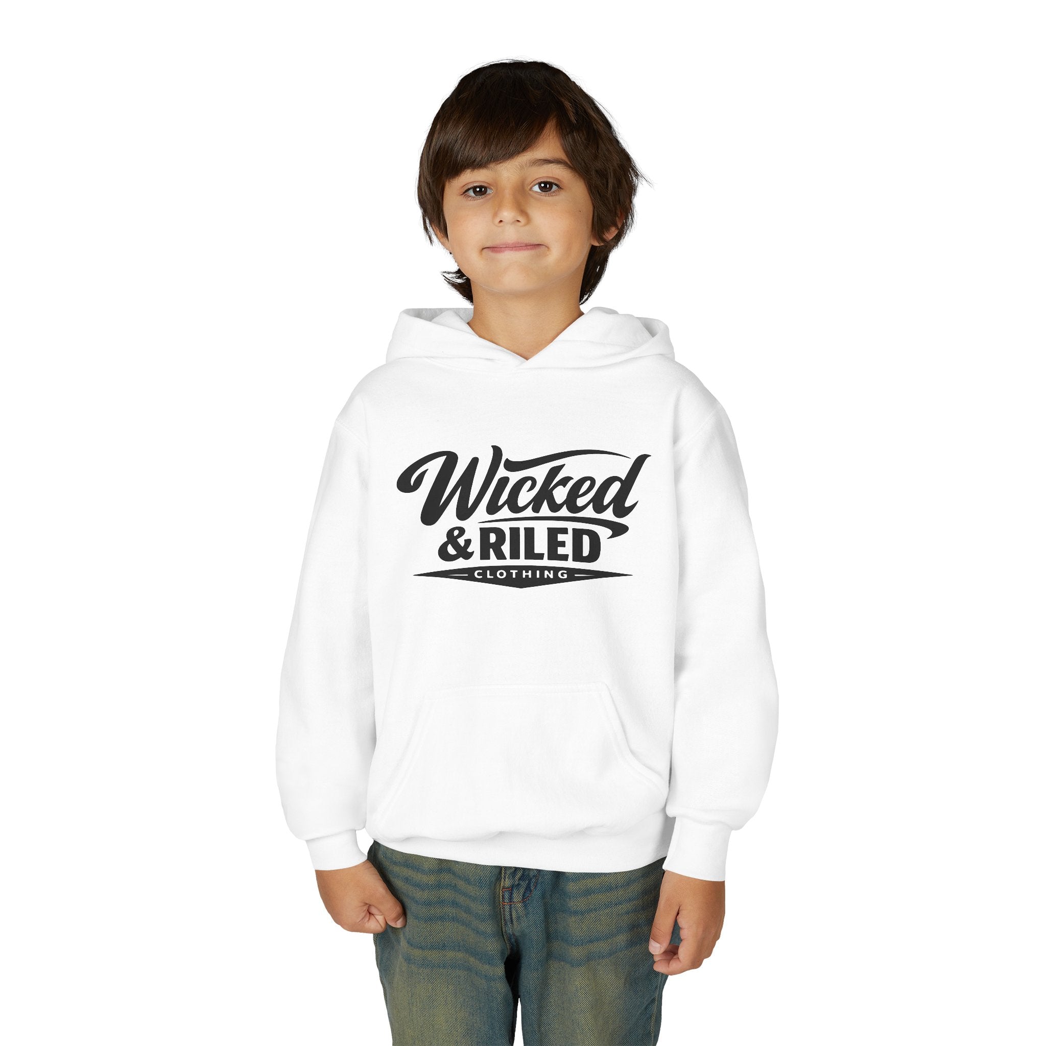 Youth Hoodie Distressed American Flag with 'WR' Front & 'Fear Face Everything And Rise' Motivational Back - Wicked & Riled Clothing