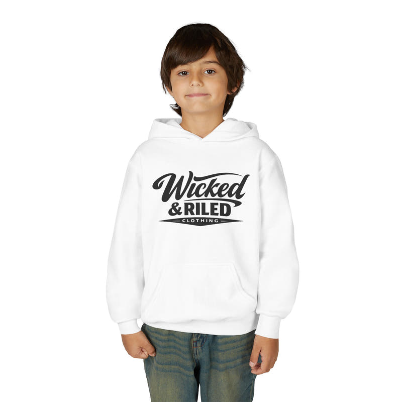 Youth Hoodie Distressed American Flag with 'WR' Front & 'Fear Face Everything And Rise' Motivational Back - Wicked & Riled Clothing