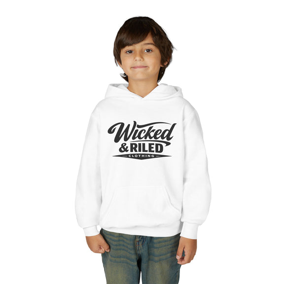 Youth Hoodie Distressed American Flag with 'WR' Front & 'Fear Face Everything And Rise' Motivational Back - Wicked & Riled Clothing