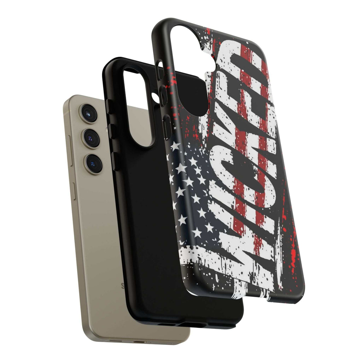 Distressed American flag phone case with "VETERAN" graphic by Printify, offering rugged patriotic protection.