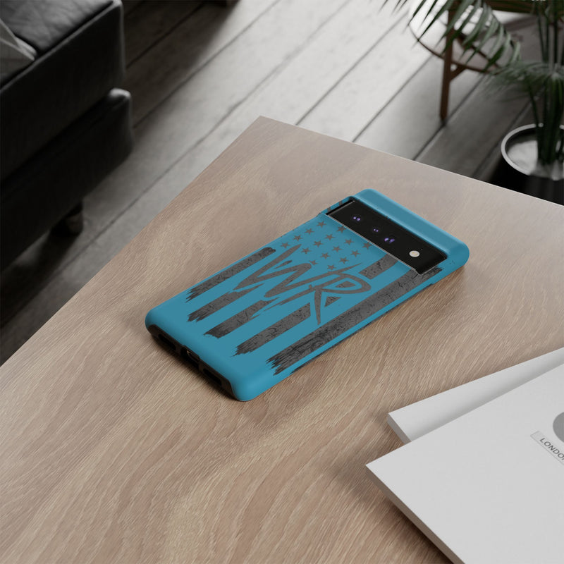 Patriotic blue 'WR' flag tough phone case by Printify, showcasing a durable design with bold colors and flag graphics.