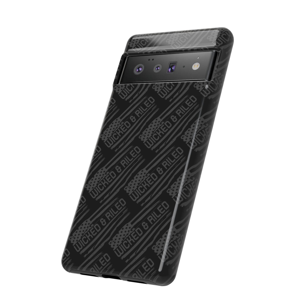 Rugged black protective phone case by Printify featuring a "TOUGH CASES" text pattern for enhanced durability.