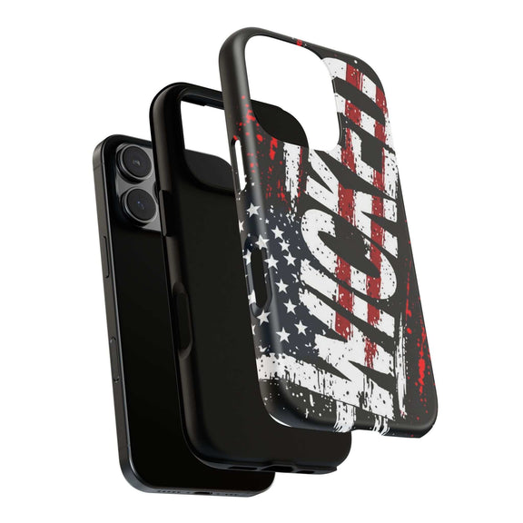 Distressed American Flag phone case featuring "VETERAN" graphic by Printify, showcasing rugged patriotic design.