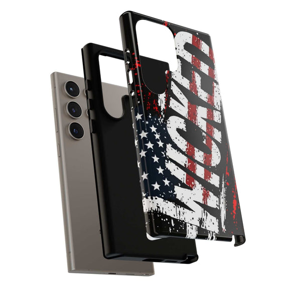 Distressed American flag phone case with "VETERAN" graphic by Printify, showcasing rugged patriotic protection design.