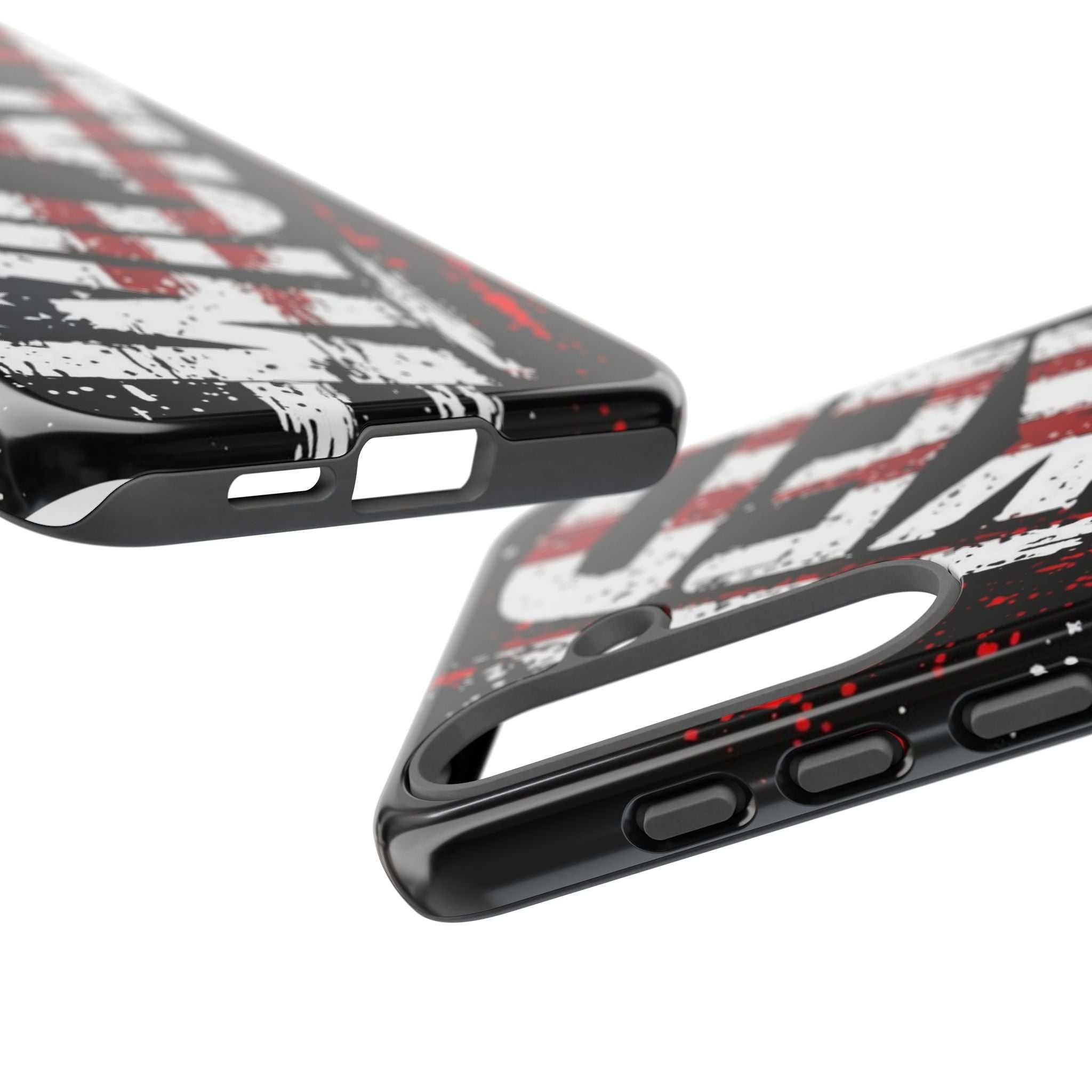 Distressed American flag phone case with "VETERAN" graphic by Printify, showcasing rugged patriotic design and protection.