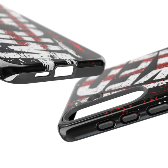 Distressed American flag phone case with "VETERAN" graphic by Printify, showcasing rugged patriotic design and protection.
