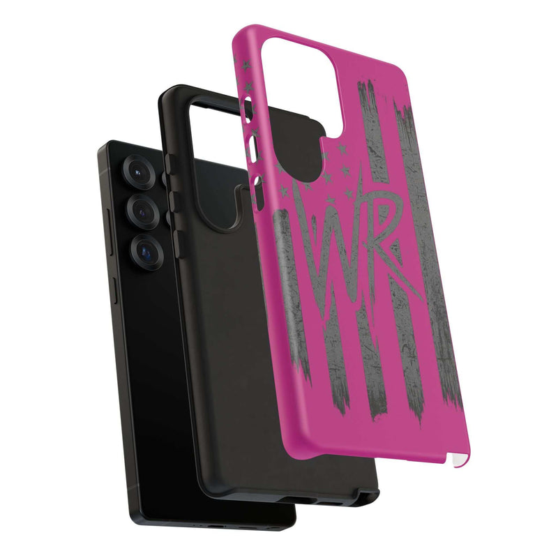 Pink 'WR' Flag Tough Phone Case by Printify, featuring a durable design and vibrant flag graphic for protection and style.