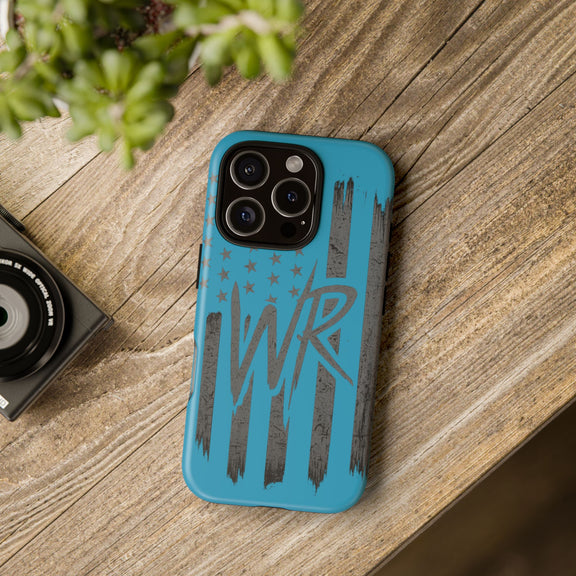 Patriotic blue 'WR' flag tough phone case by Printify, showcasing a durable design with a vibrant flag pattern.