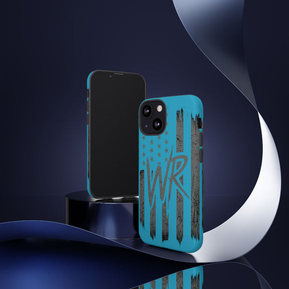 Patriotic blue 'WR' flag tough phone case by Printify, showcasing a durable design with vibrant colors and flag graphics.