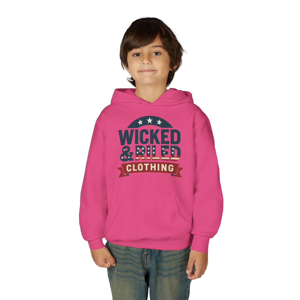 Wicked & Riled Youth Hoodie Patriotic Vintage Logo Sweatshirt
