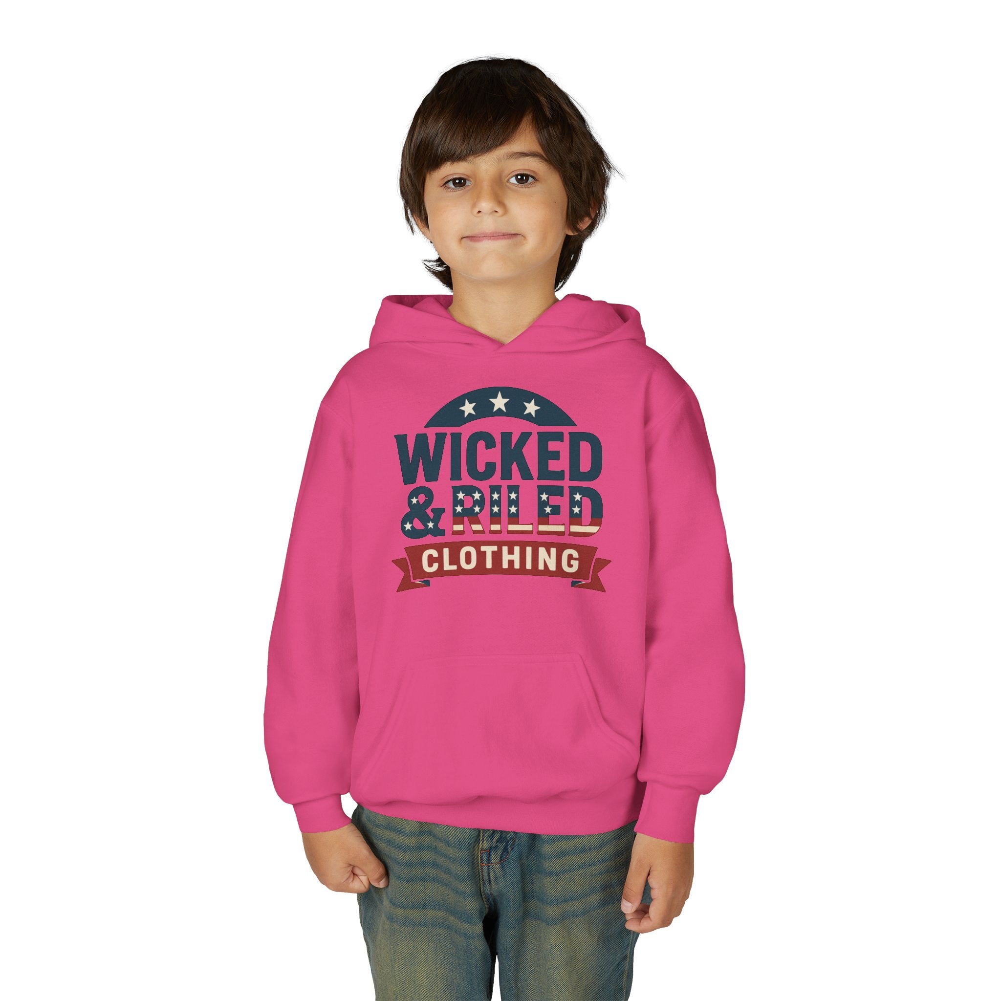 Wicked & Riled Youth Hoodie Patriotic Vintage Logo Sweatshirt