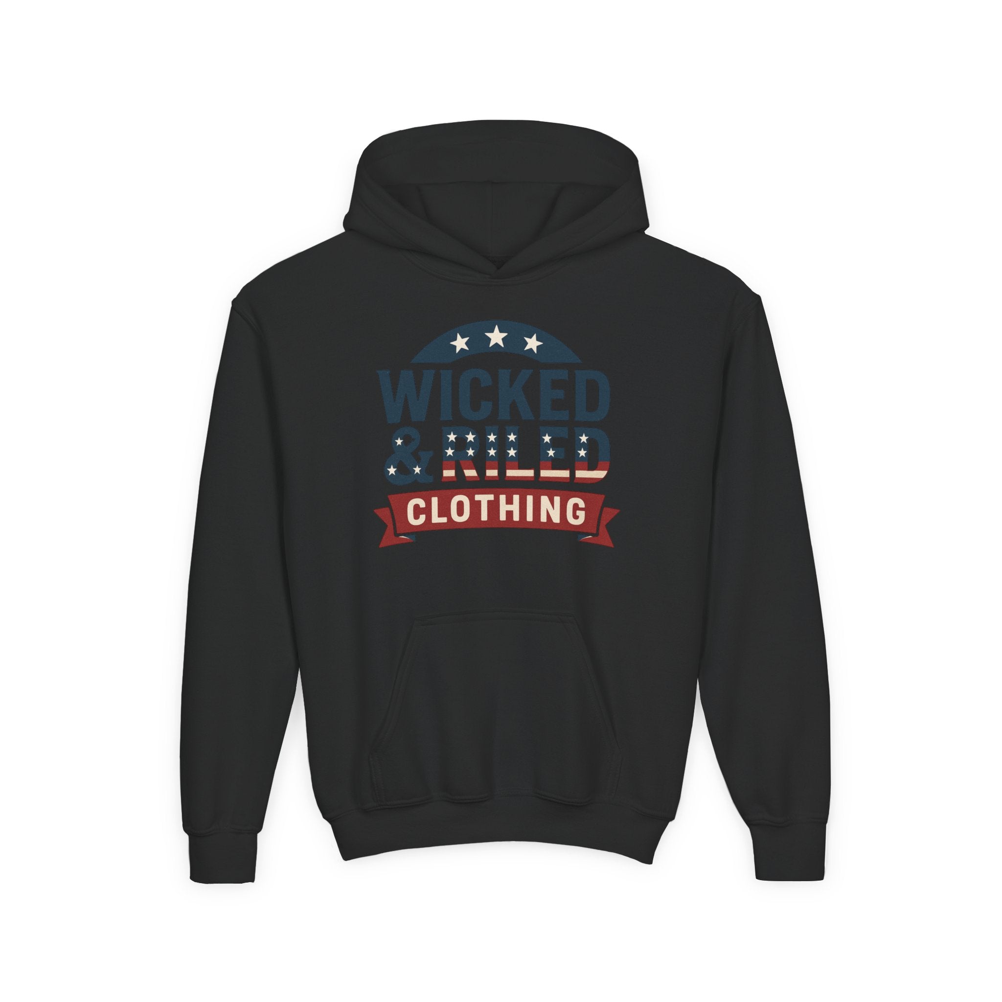 Wicked & Riled Youth Hoodie Patriotic Vintage Logo Sweatshirt