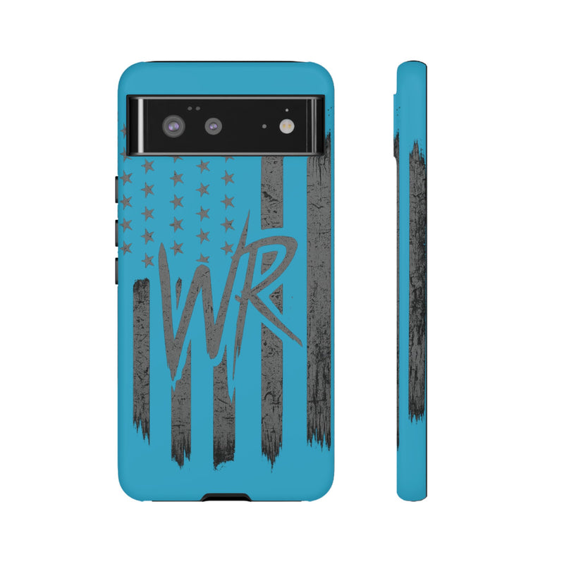 Patriotic blue 'WR' flag tough phone case by Printify, showcasing a durable design with vibrant flag colors.