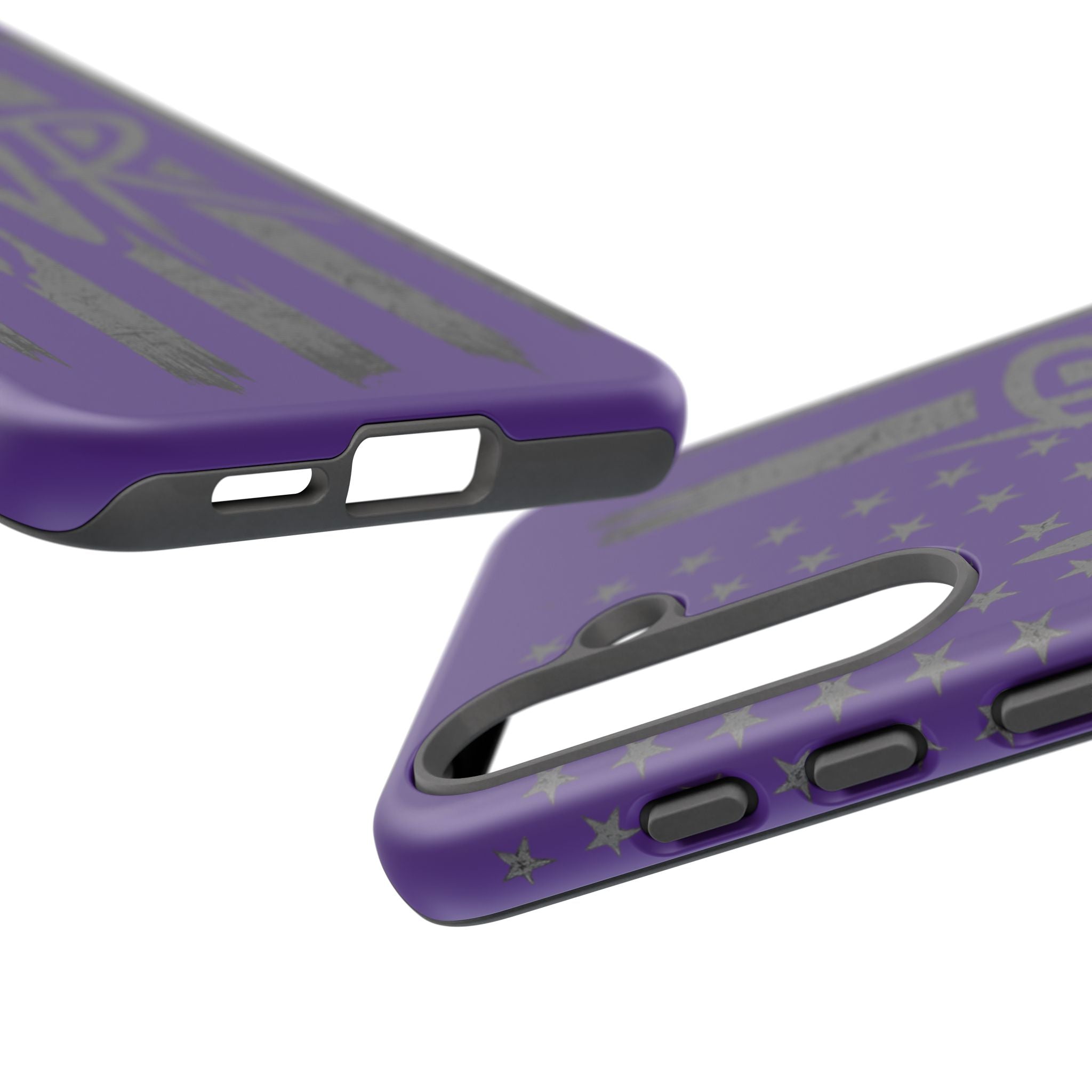 Purple 'WR' flag tough phone case by Printify featuring a durable design and vibrant color on a smartphone.