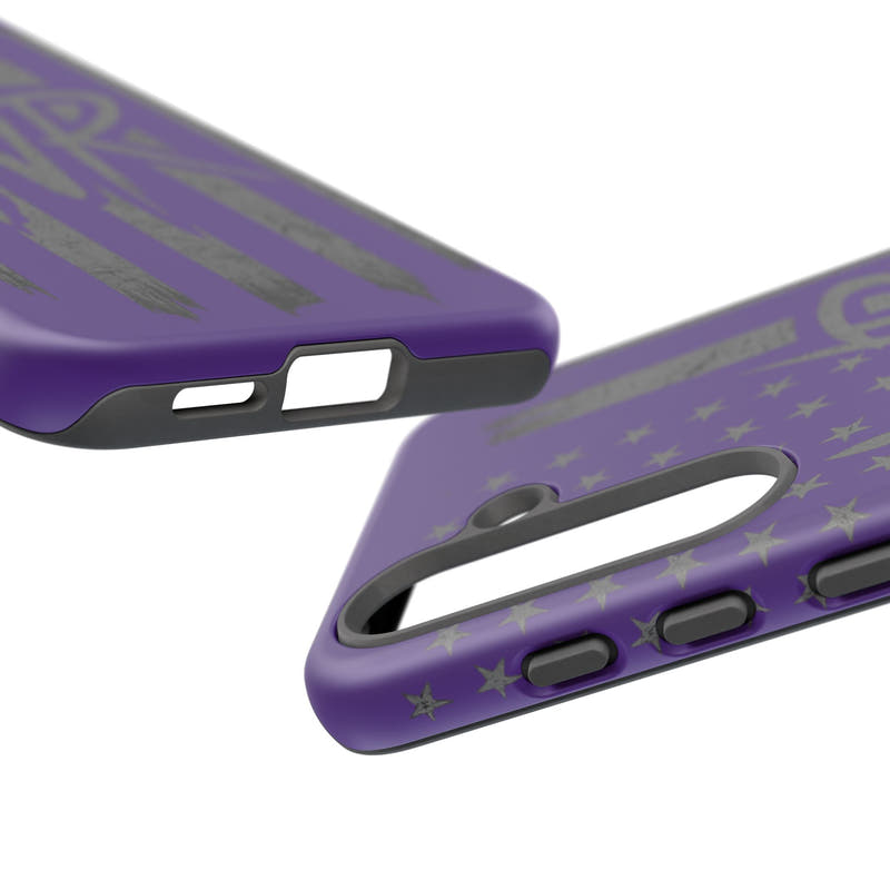 Purple 'WR' flag tough phone case by Printify featuring a durable design and vibrant color on a smartphone.