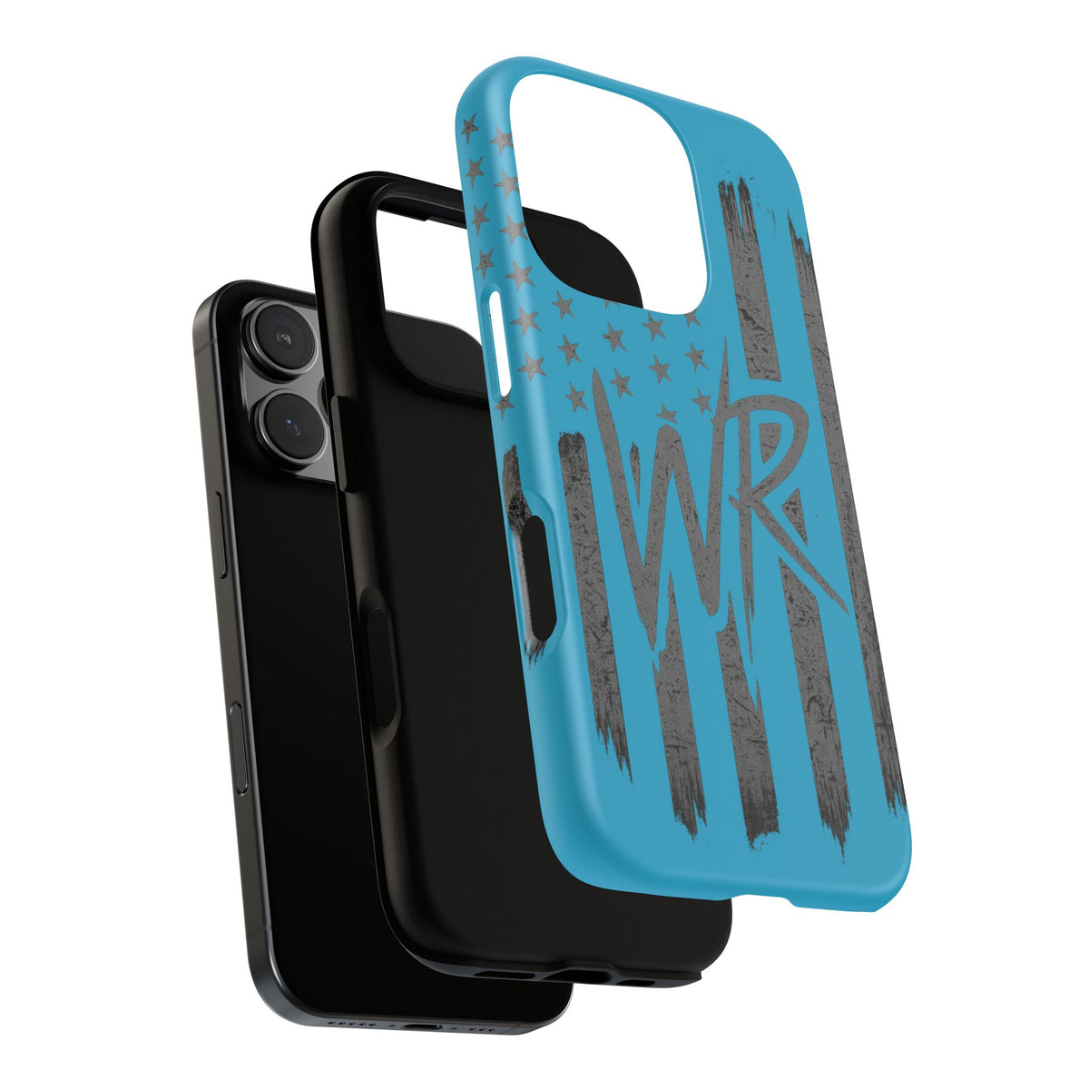 Patriotic blue 'WR' flag tough phone case by Printify, showcasing a durable design with vibrant colors and flag details.