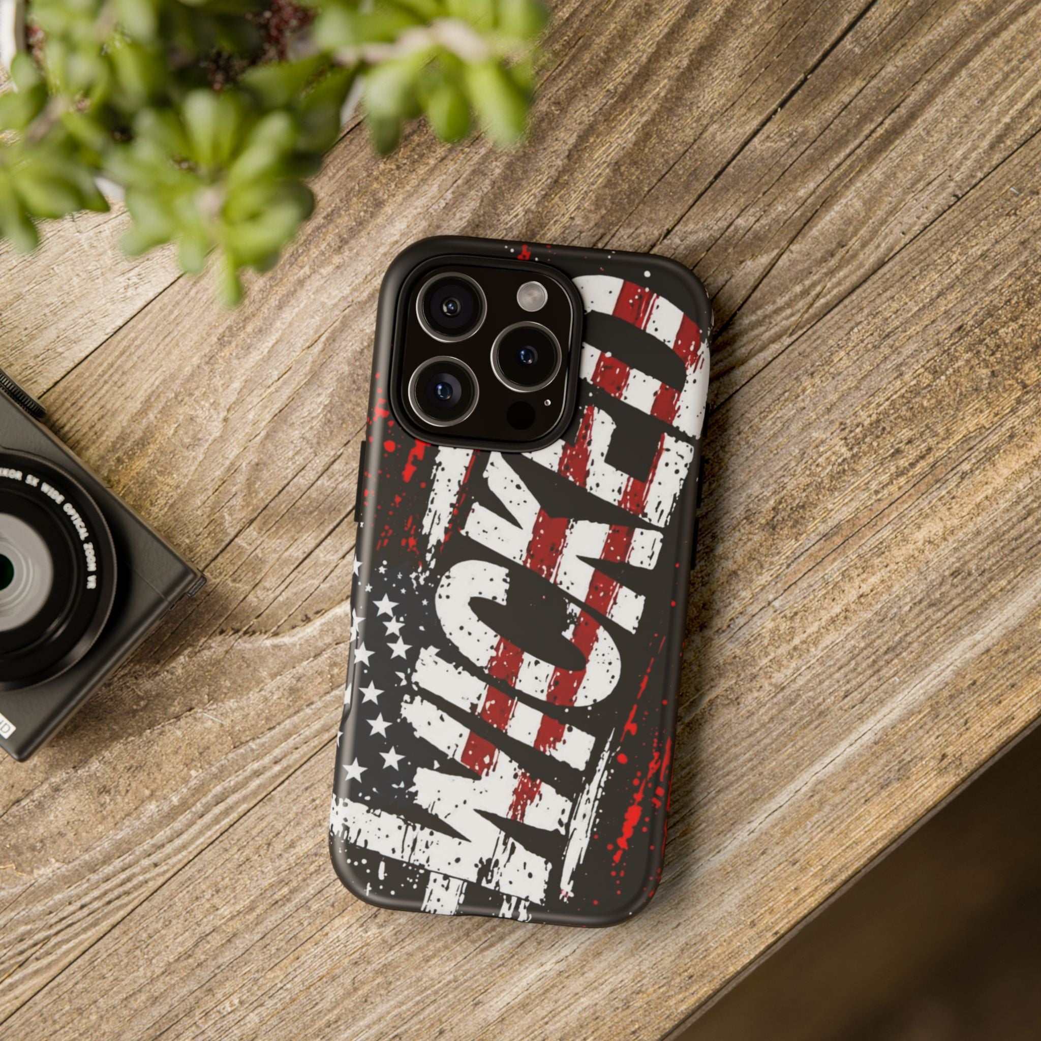 Distressed American flag phone case featuring "VETERAN" graphic by Printify, designed for rugged protection.