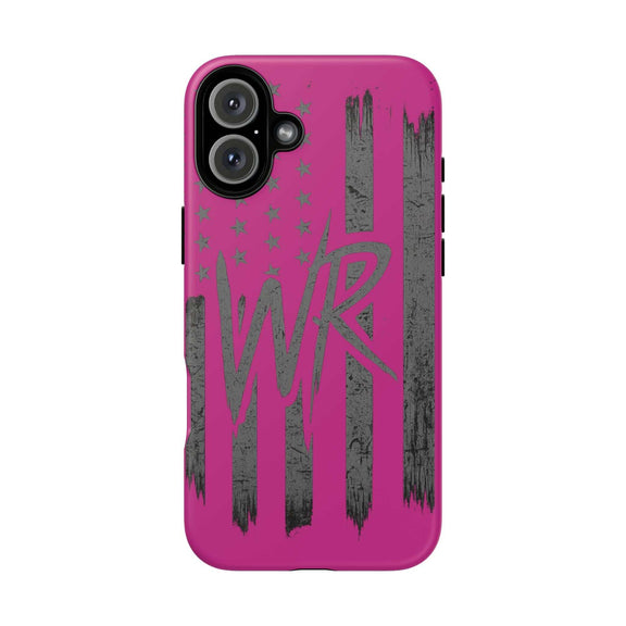 Pink 'WR' Flag Tough Phone Case by Printify featuring a durable design and vibrant flag graphic.
