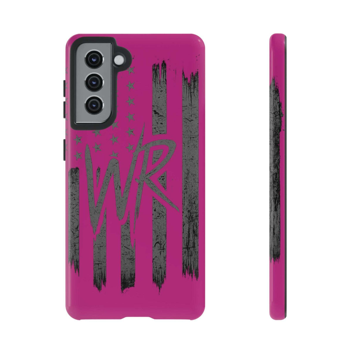 Pink 'WR' Flag Tough Phone Case by Printify showcasing durable design and vibrant colors on a smartphone.